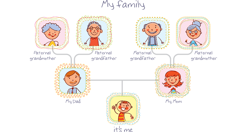 Image showing family tree with picture of relatives in a vector format.